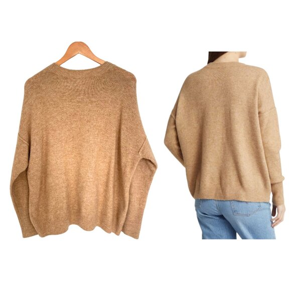Vince Camuto Sweater Women Medium Tan Latte Heather Crewneck Knit Center Seam - Picture 2 of 12